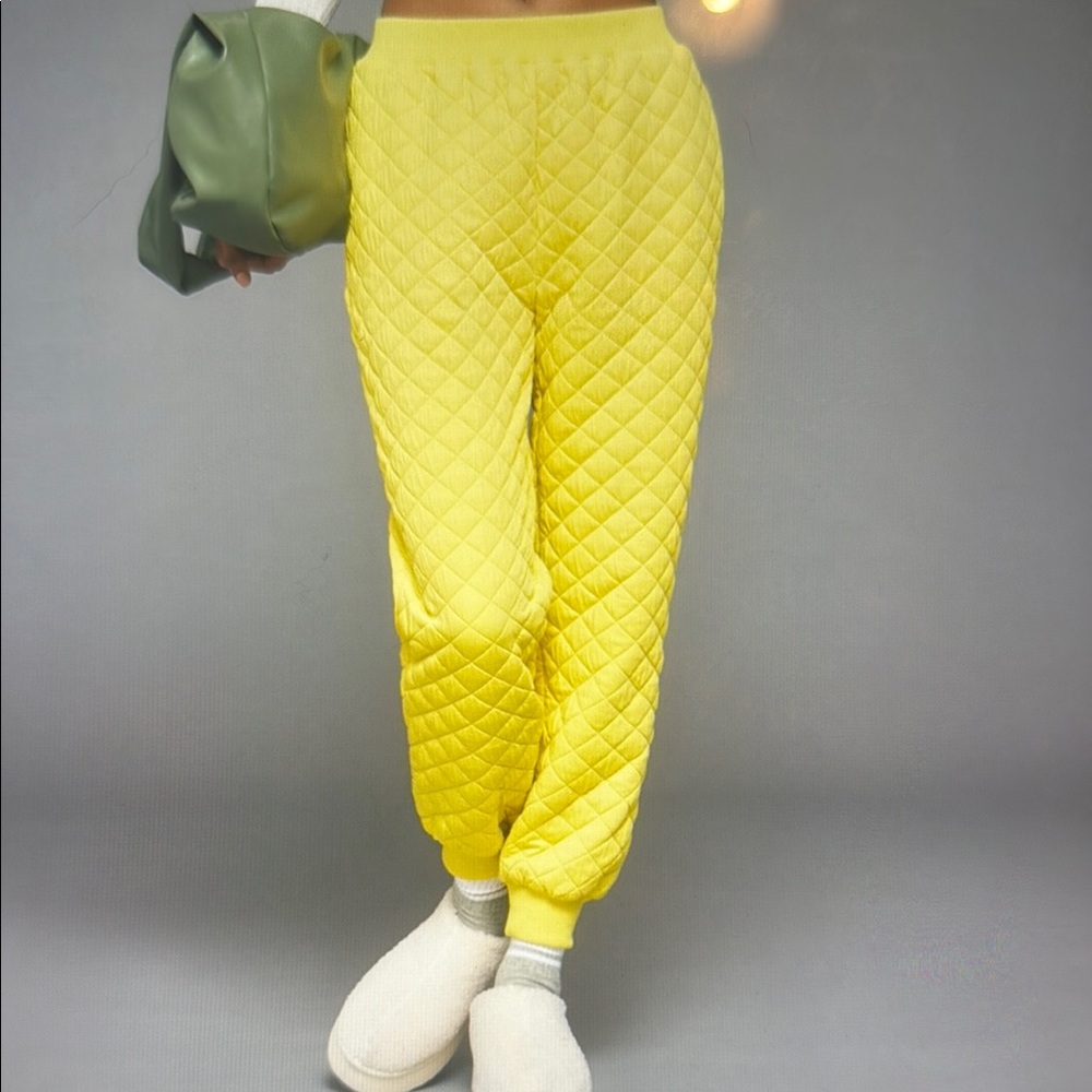 Sunday in Brooklyn Yellow Quilted Track Pants